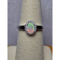 S7 Natural Ethiopian Opal w/0.46ctw Moissanite Halo Ring 925 Sterling Silver