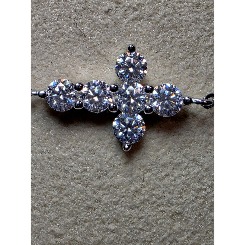 6.5-8.5" 2.5mm 0.06ctw VVSD Moissanite Cross Dainty Bracelet 925 Sterling Silver
