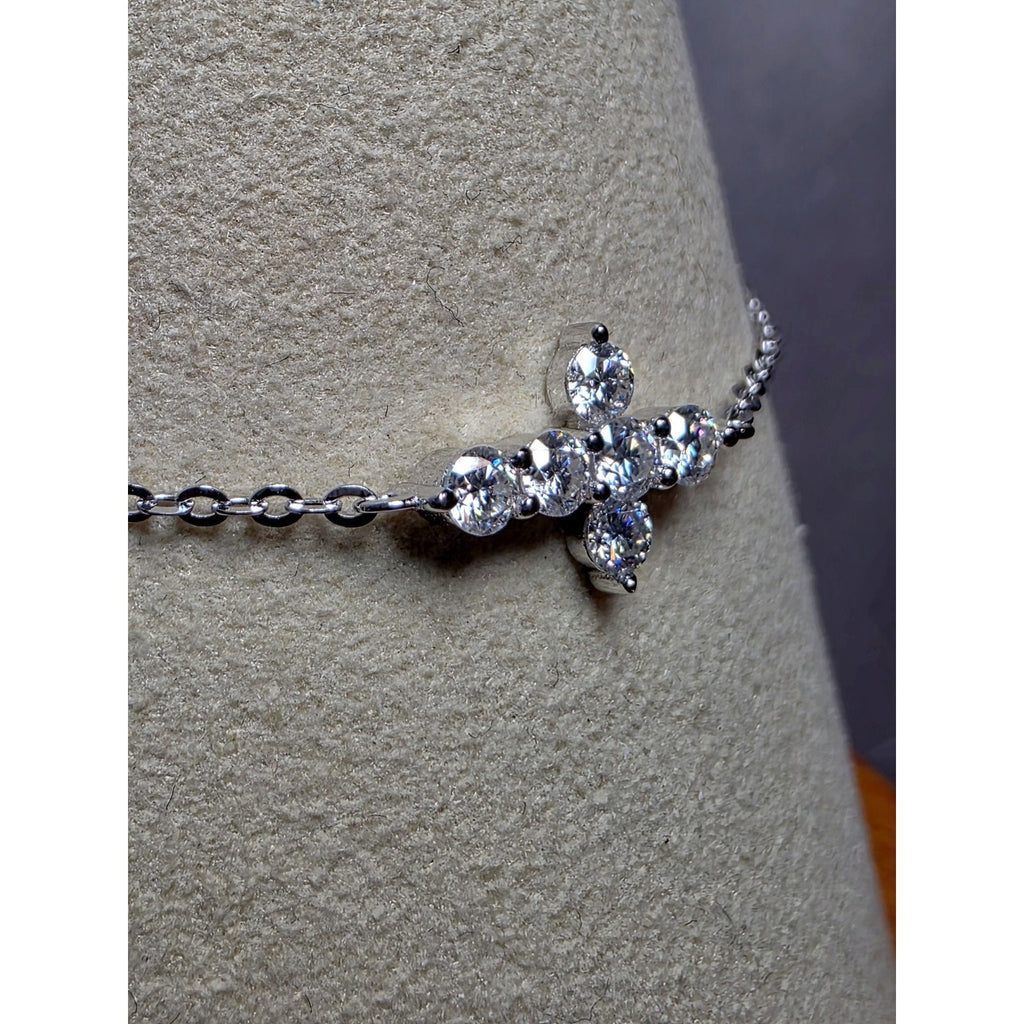 6.5-8.5" 2.5mm 0.06ctw VVSD Moissanite Cross Dainty Bracelet 925 Sterling Silver