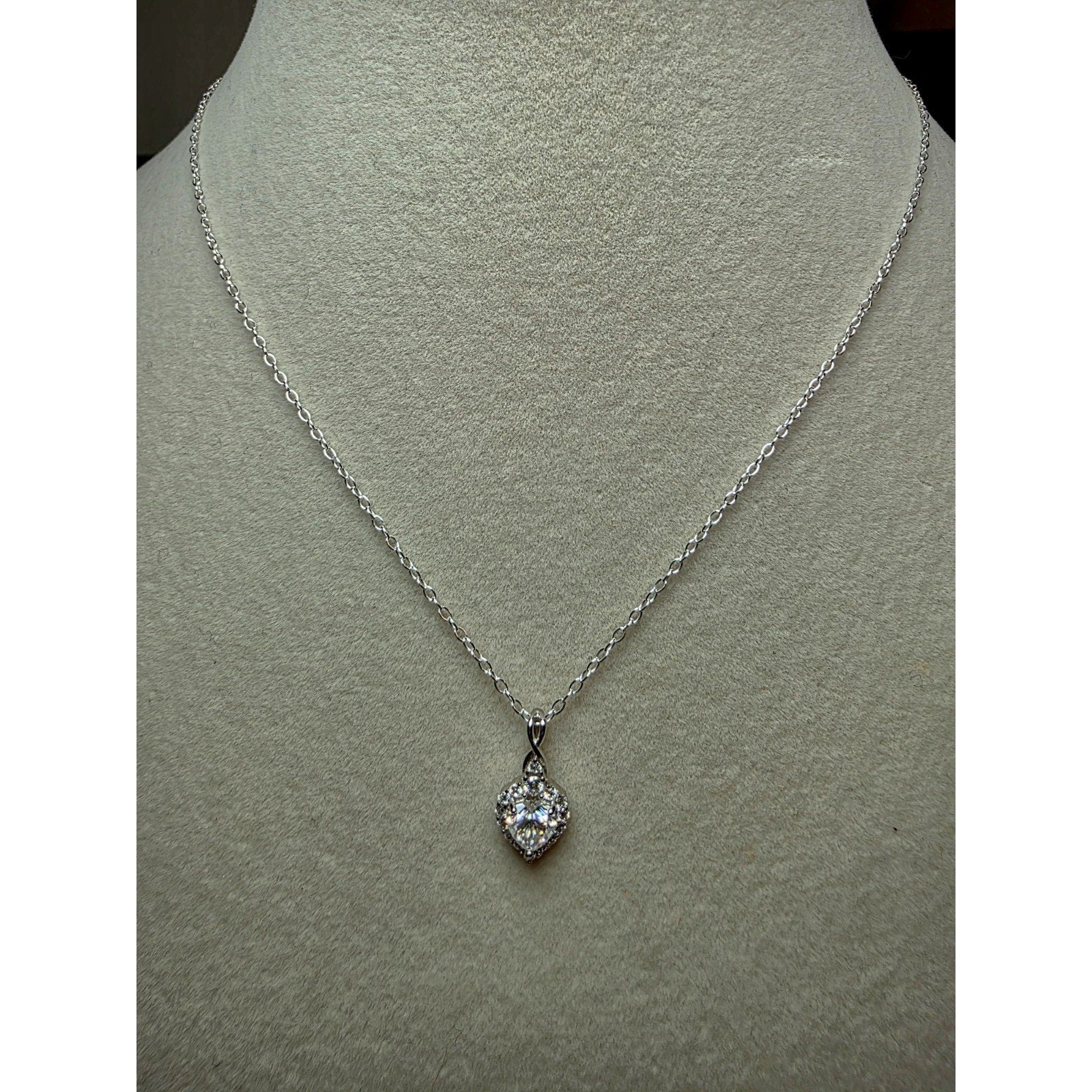 0.69ctw Moissanite Heart Halo Pendant w/16" Cable Necklace 925 Sterling Silver
