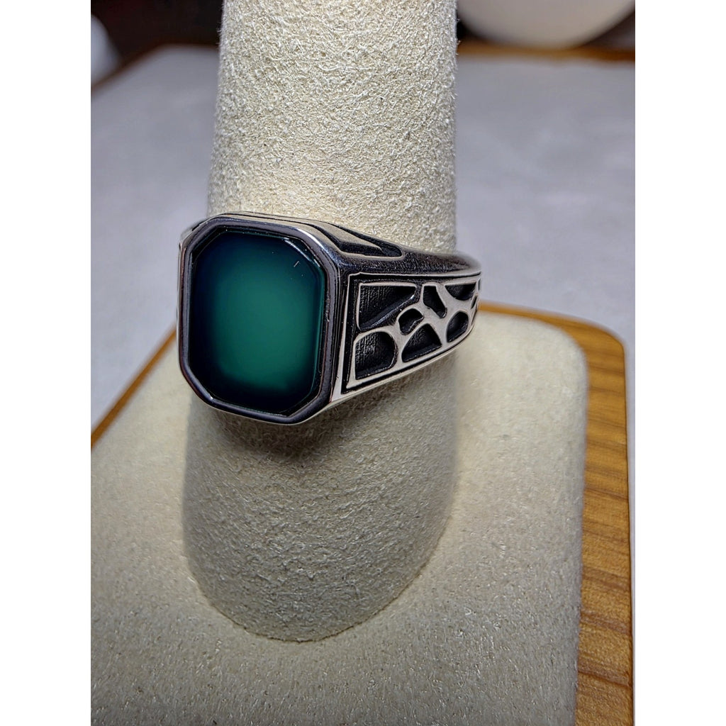 S10 Emerald Signet Ring Bezel Set 925 Sterling Silver Stamped