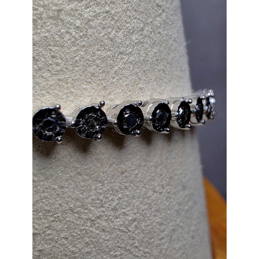 7" 3.7mm 1.0ctw Natural Black Diamond Tennis Bracelet 925 Sterling Silver
