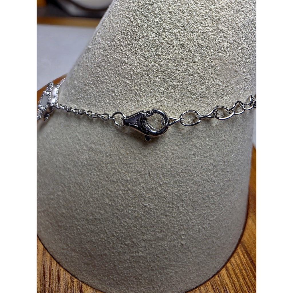 7-8" MOP & Moissanite Alternating Clover Station Bracelet Adjustable Stamped