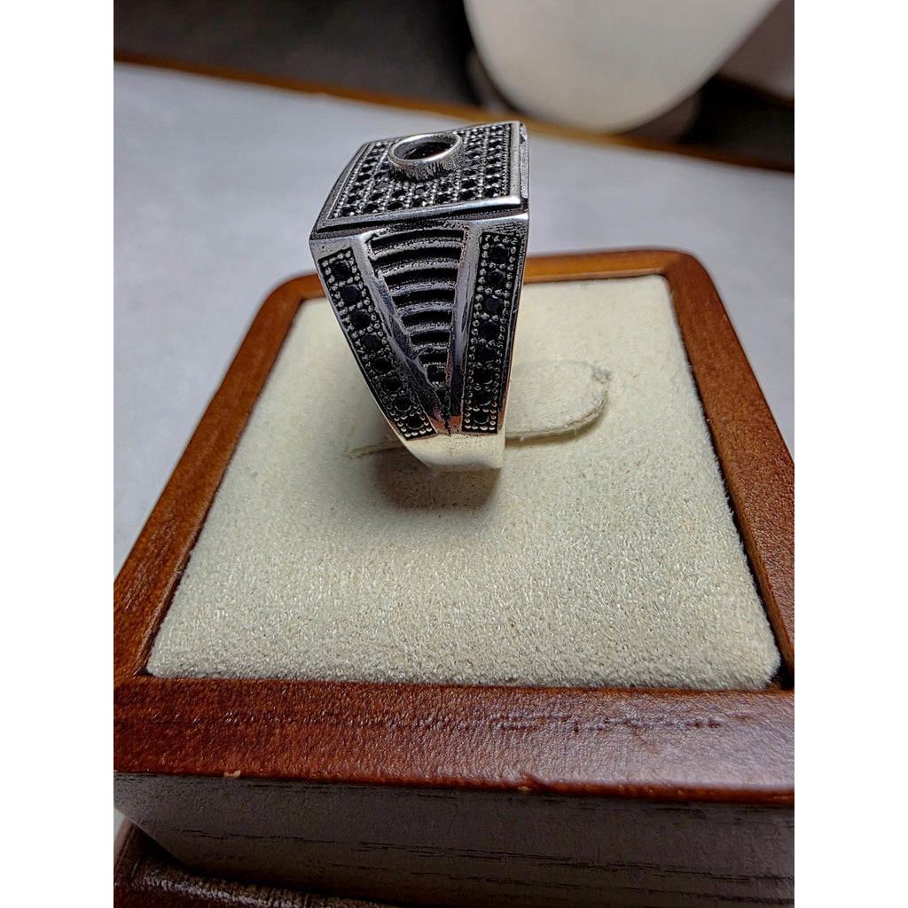 S10 Black Onyx Pavé Signet Ring 925 Sterling Silver Stamped