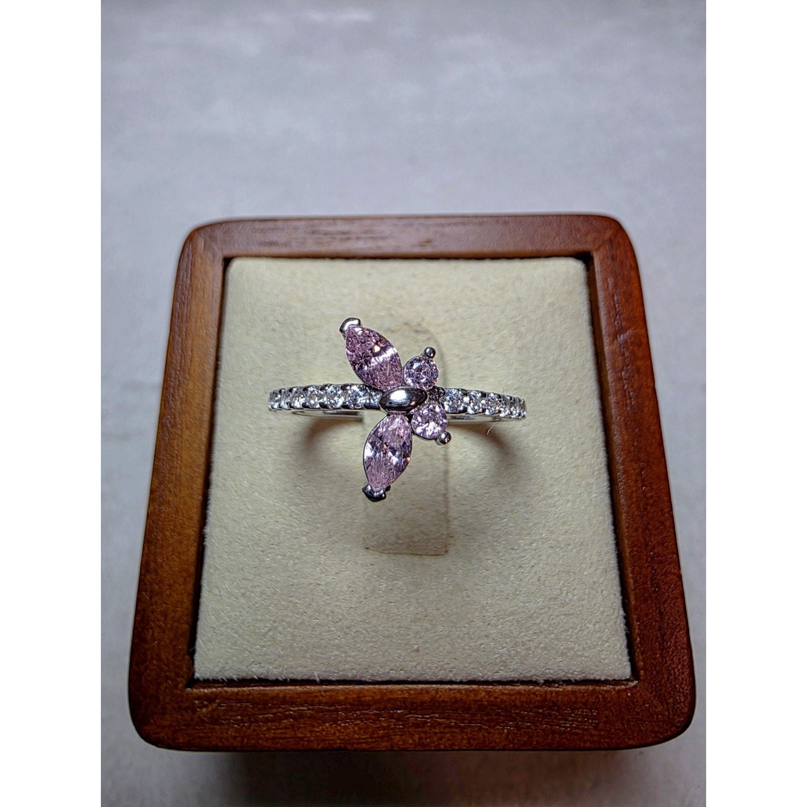 S7 Pink Sapphire Marquis Butterfly Moissanite Ring 925 Sterling Silver