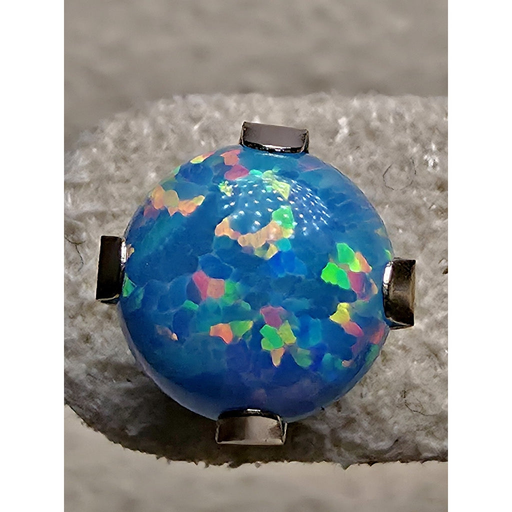 14k Solid Gold 5.6mm Blue Fire Opal Studs Stamped w/Silicon Back