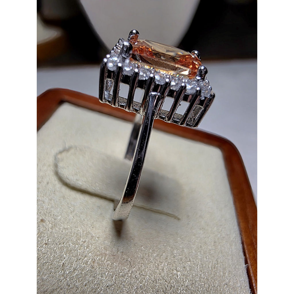 S7 Citrine Gemstone w/Moissanite Halo Ring 925 Sterling Silver
