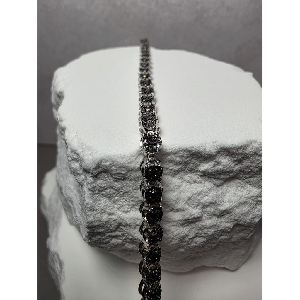 7" 4.4mm 1.0ctw Natural Black Diamond Tennis Bracelet 925 Sterling Silver