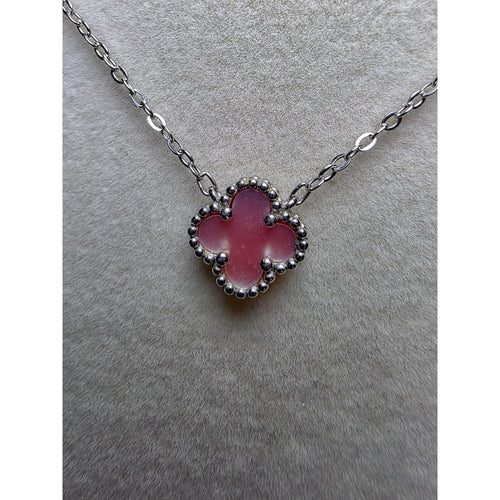 16+2" 925 Sterling Silver Clover Pendant Necklace with Pink Enamel