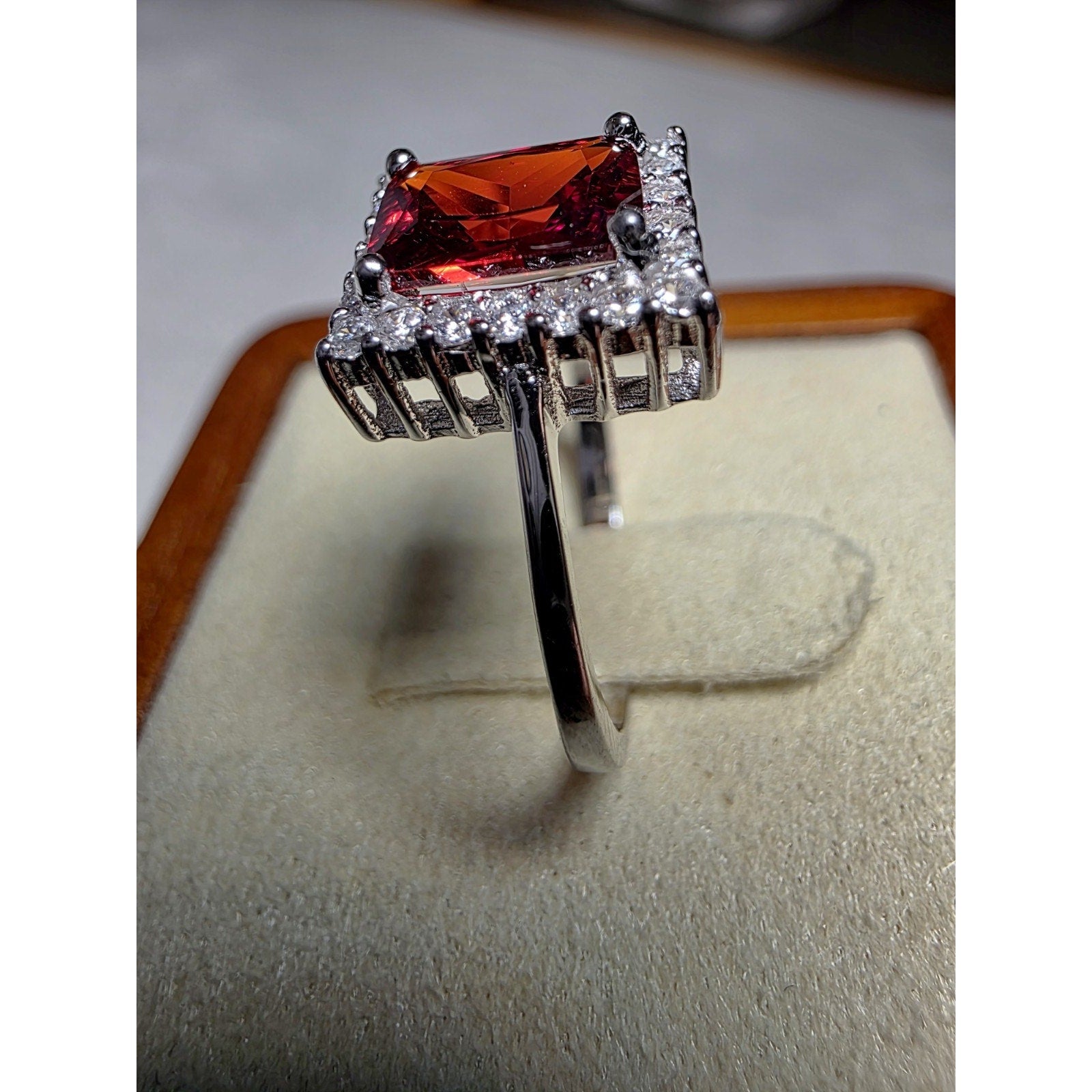 S7 Garnet w/Moissanite Halo Ring 925 Sterling Silver