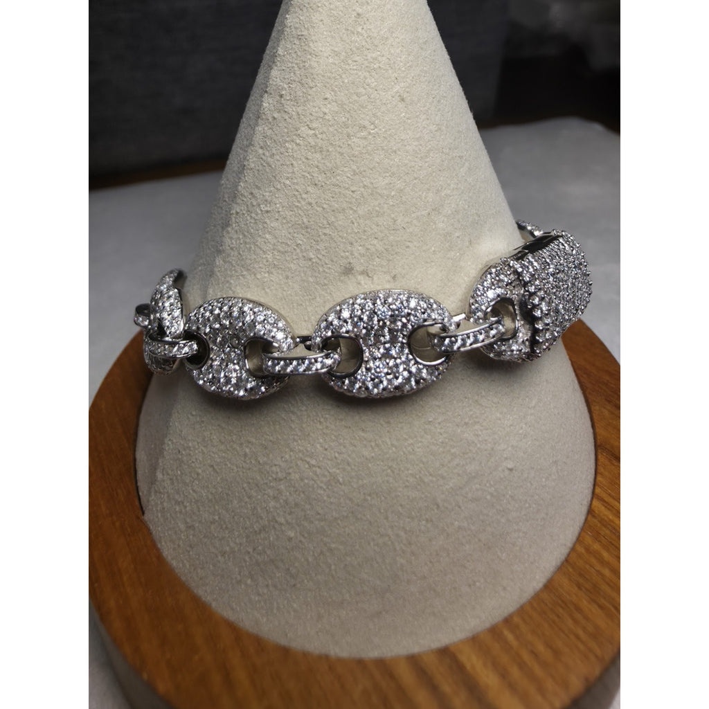 8" 10.8mm Moissanite Puff Mariner Bracelet w/Coffin Lock 925 Sterling Silver