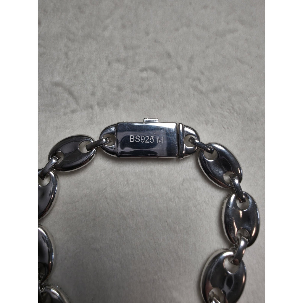 8" 10.8mm Moissanite Puff Mariner Bracelet w/Coffin Lock 925 Sterling Silver