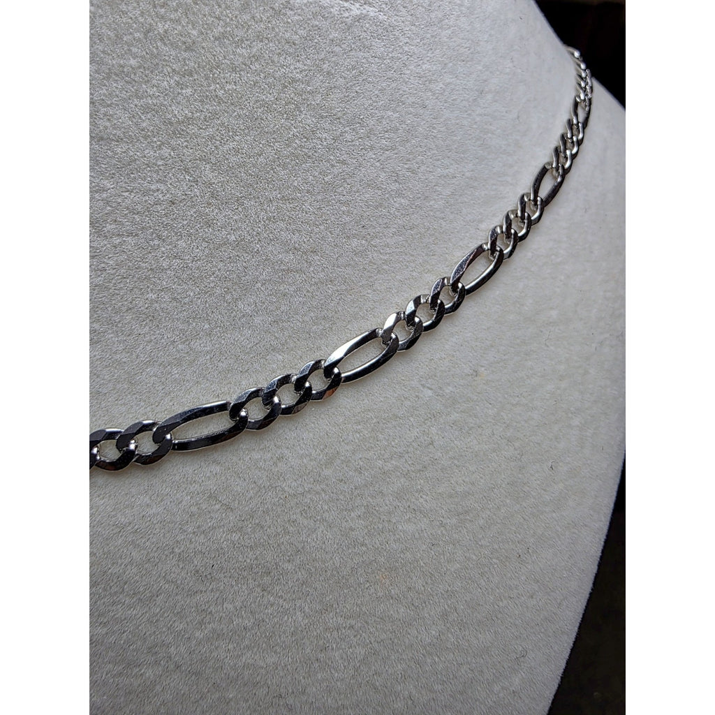 24" 4.4mm Figaro Chain 925 Sterling Silver W/Rhodium 11.11g