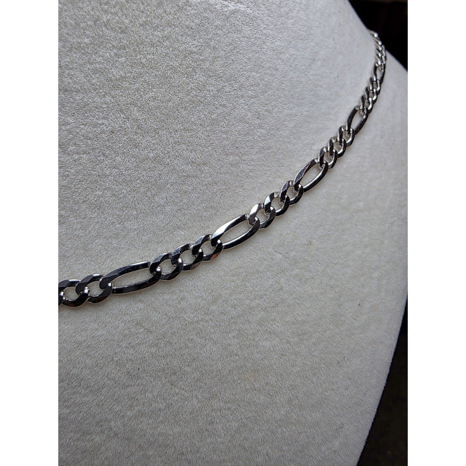 24" 4.4mm Figaro Chain 925 Sterling Silver W/Rhodium 11.11g