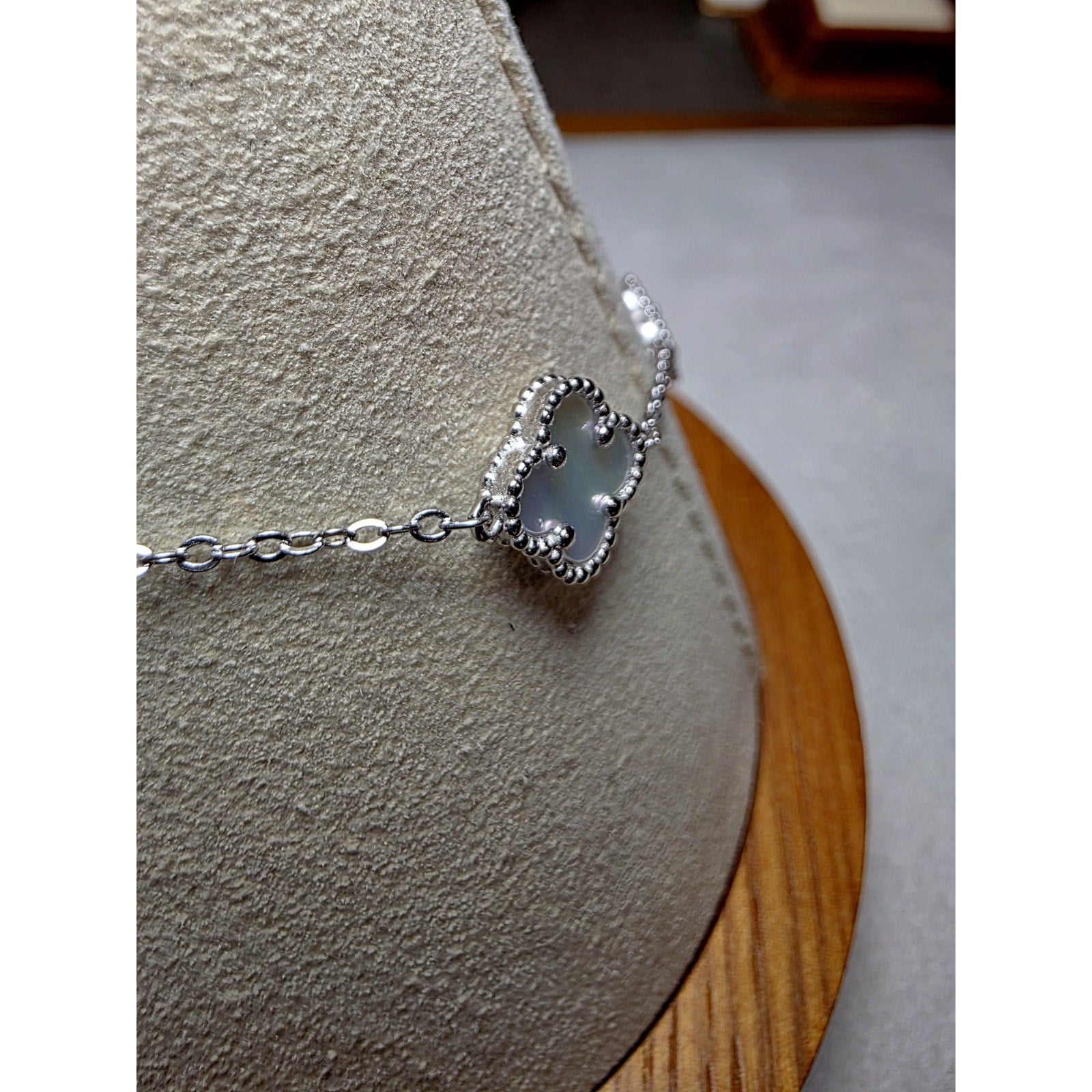 7+1 White Station Clover Bracelet Solid 925 Sterling Silver