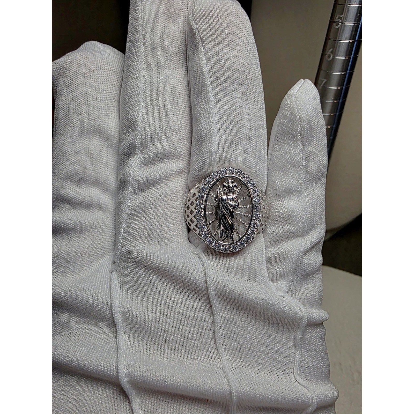 S11 Saint Jude Moissanite Halo Signet Ring 925 Sterling Silver Stamped