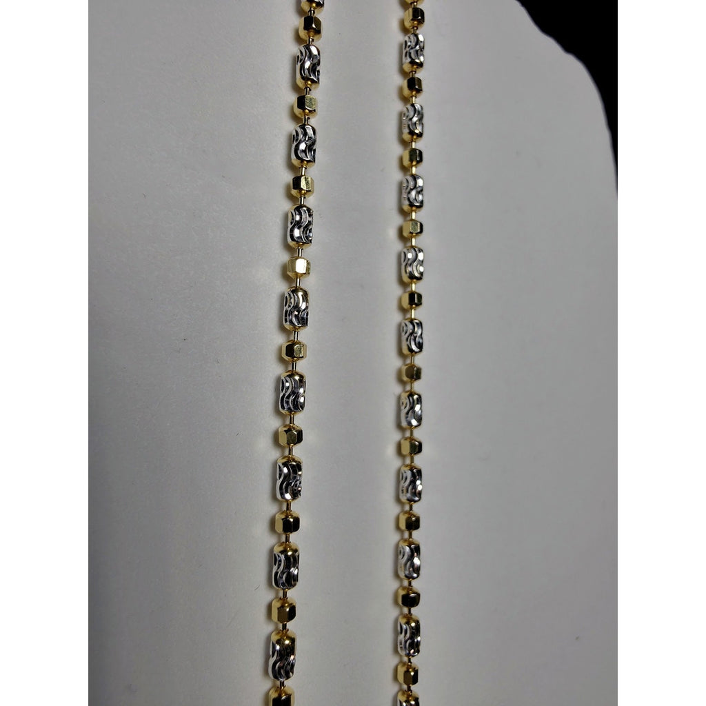 18" 2mm Two Tone Diamond Cut Station Barrel Necklace Gold Over 925 Sterling Silver