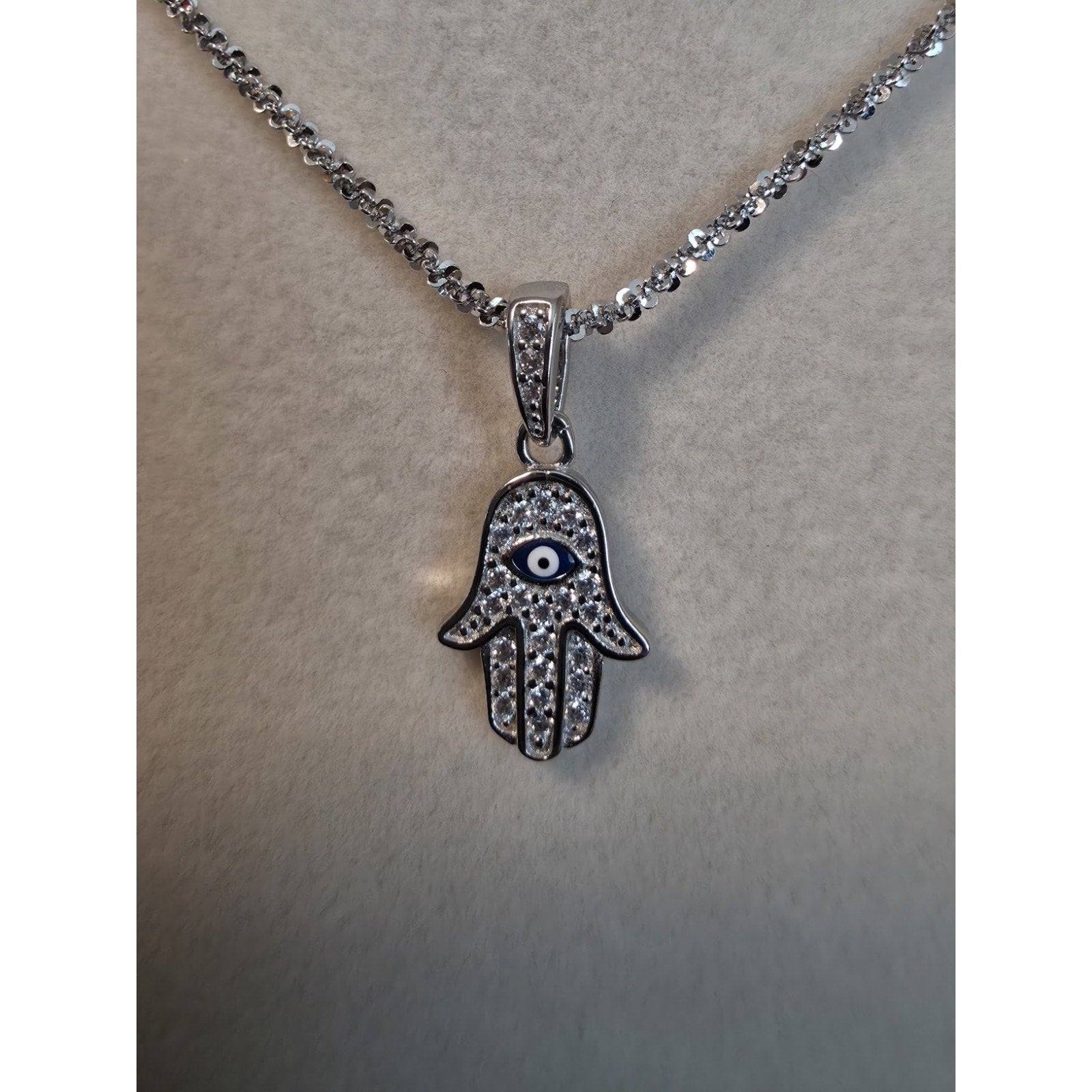 22" Twisted Rock w/Hamsa Moissanite Pendant 1.6mm 925 Silver
