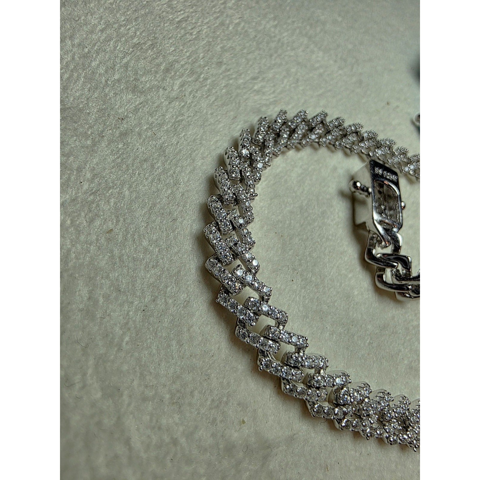 7.5" 6mm Pavé Moissanite Miami Cuban Bracelet Box Clasp 925 Silver 12.19g