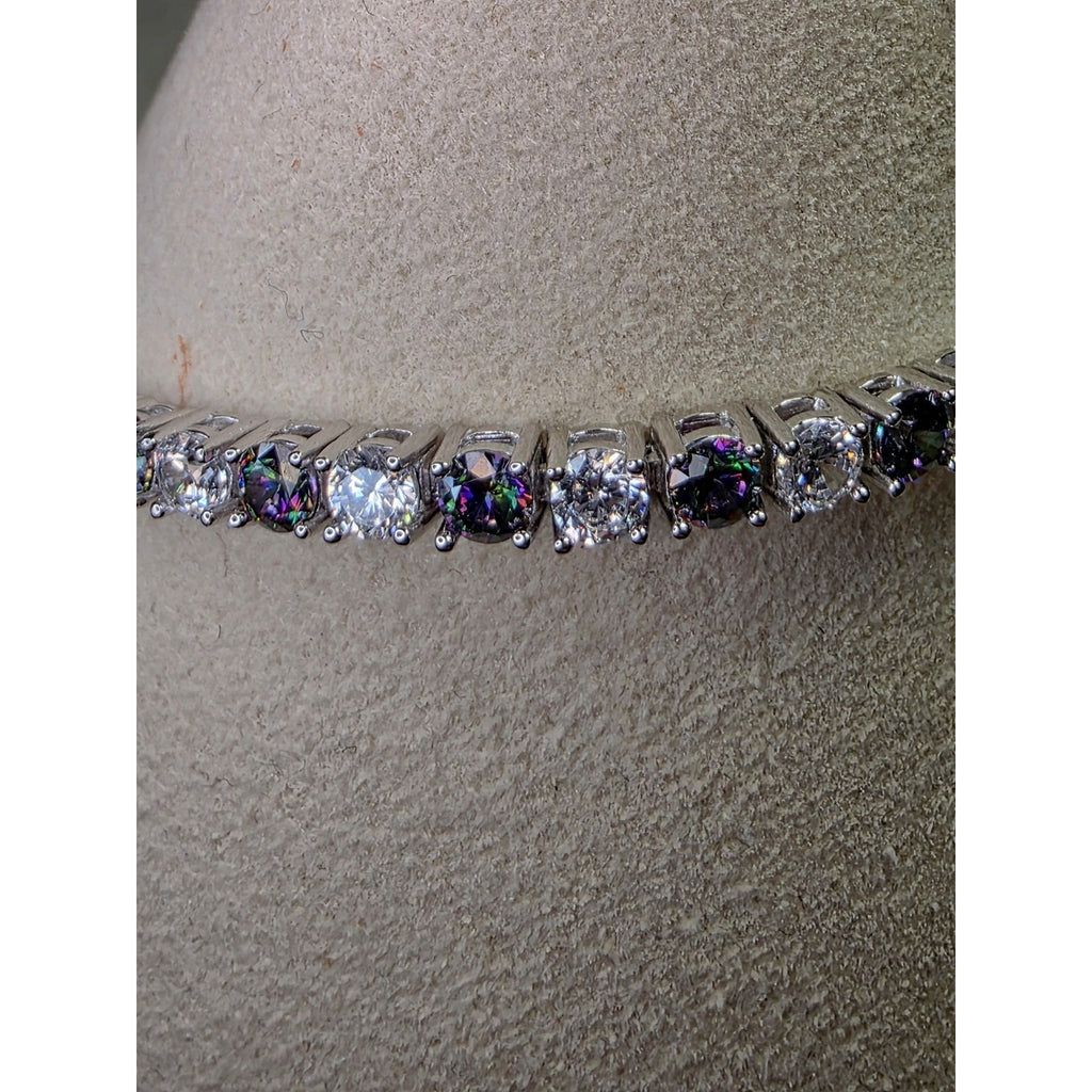 7" 3mm Mystic Topaz Tennis Bracelet w/Box Clasp 925 Sterling Silver