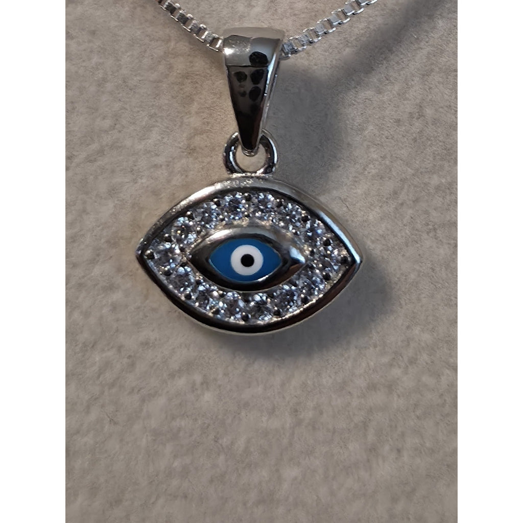 18" Box Necklace w/ Evil Eye Moissanite Pendant 925 Silver
