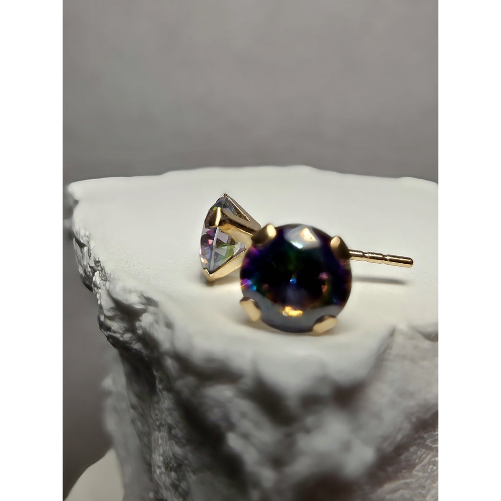 14k Solid Gold 5mm Genuine Mystic Topaz Studs w/Silicon Back