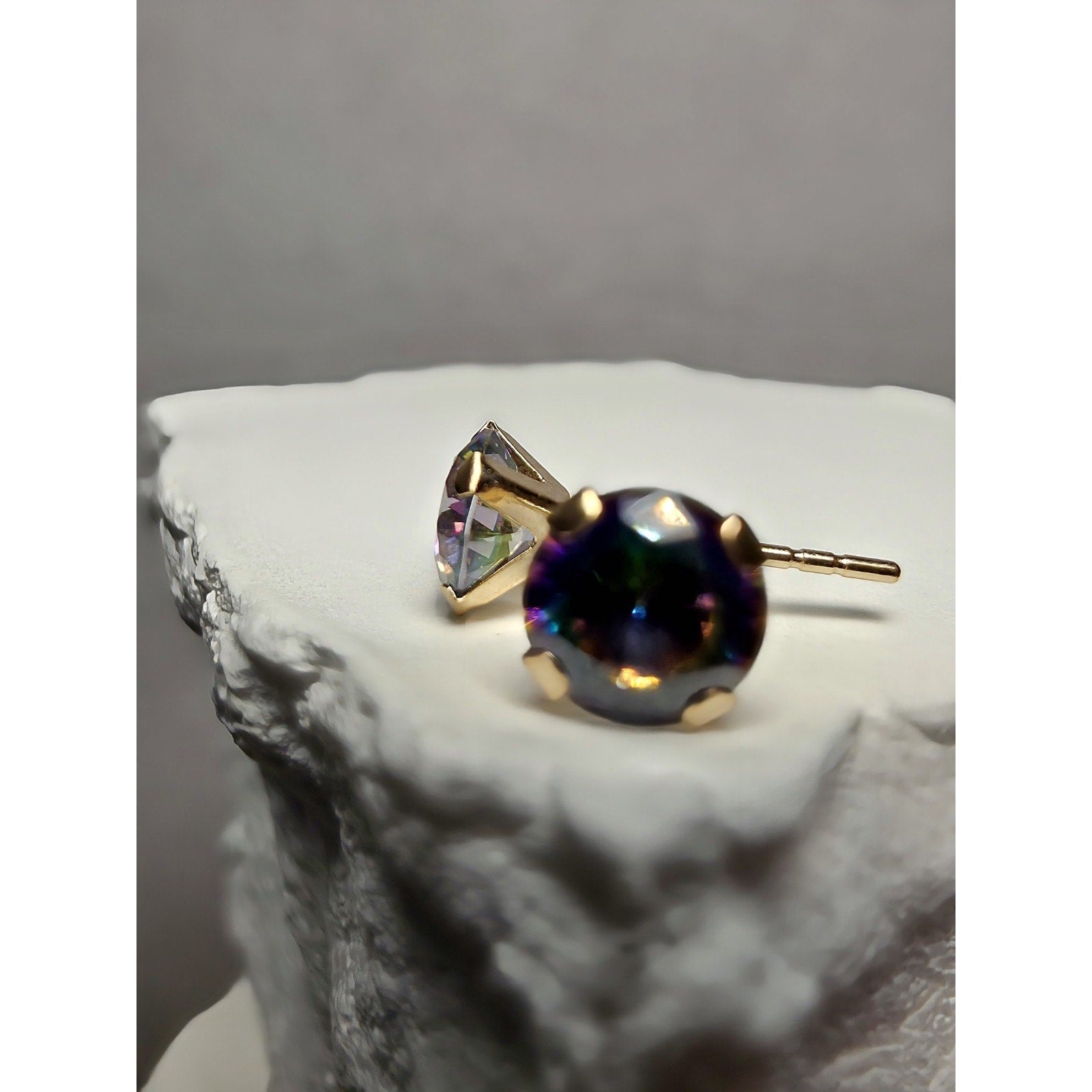 14k Solid Gold 5mm Genuine Mystic Topaz Studs w/Silicon Back