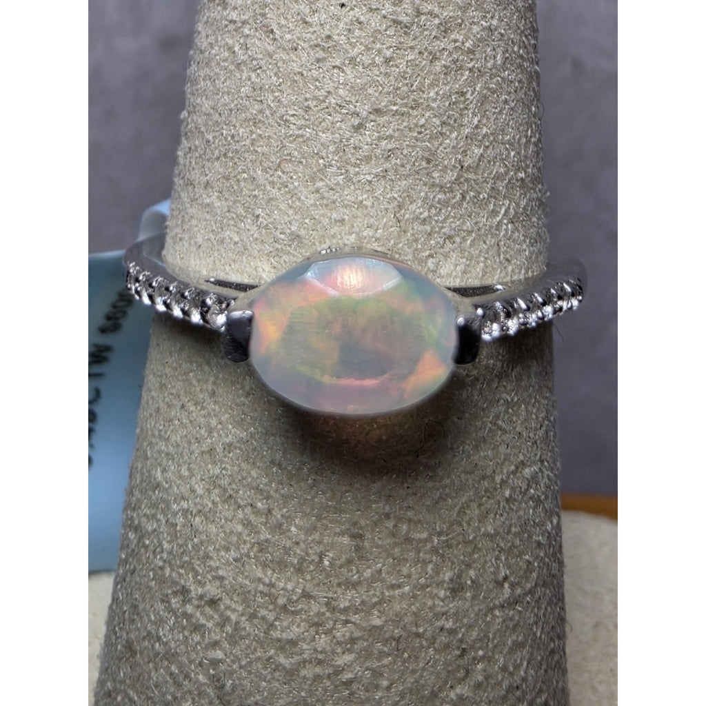 Natural Ethiopian Opal Oval Cut w/ Moissanite Eternity Band