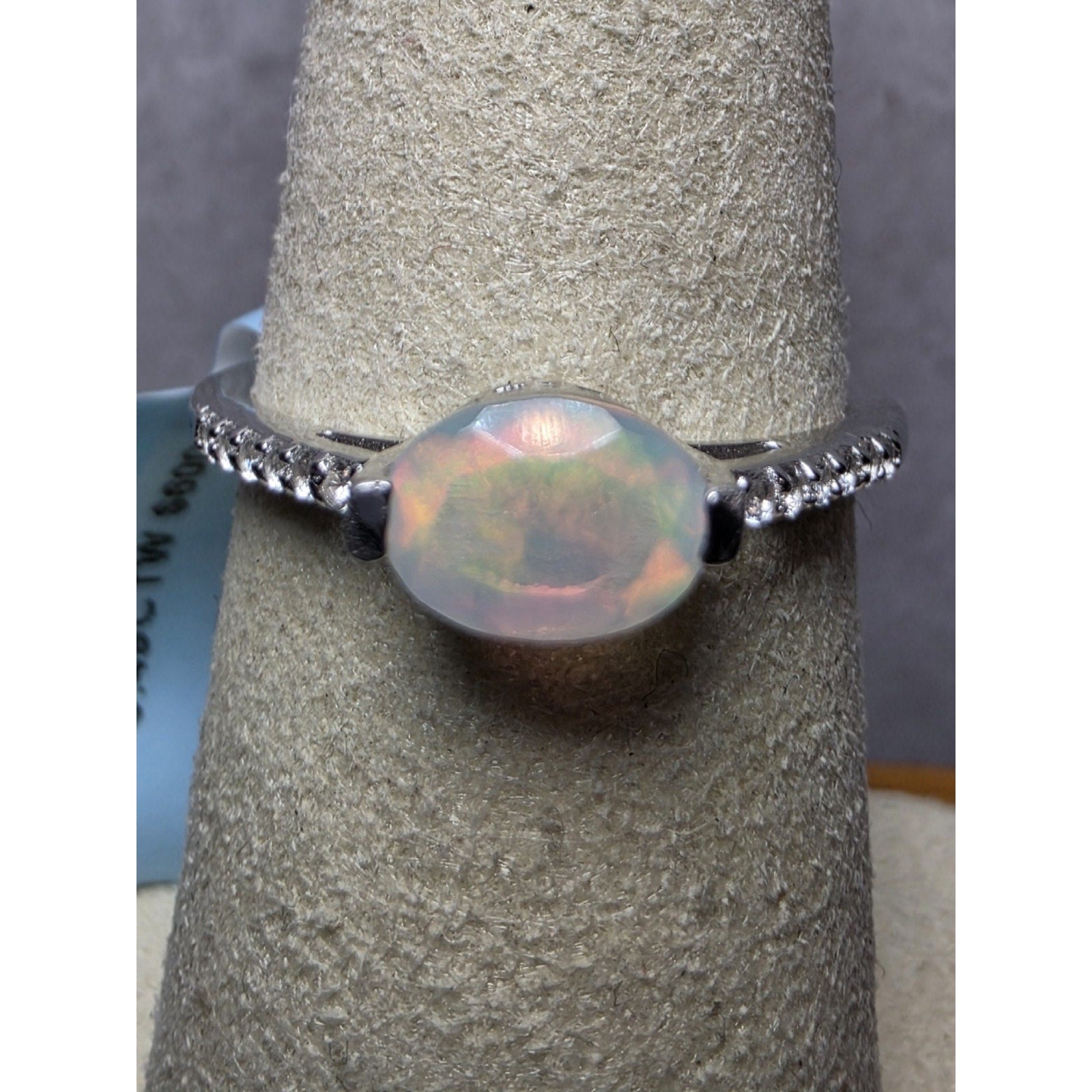 Natural Ethiopian Opal Oval Cut w/ Moissanite Eternity Band