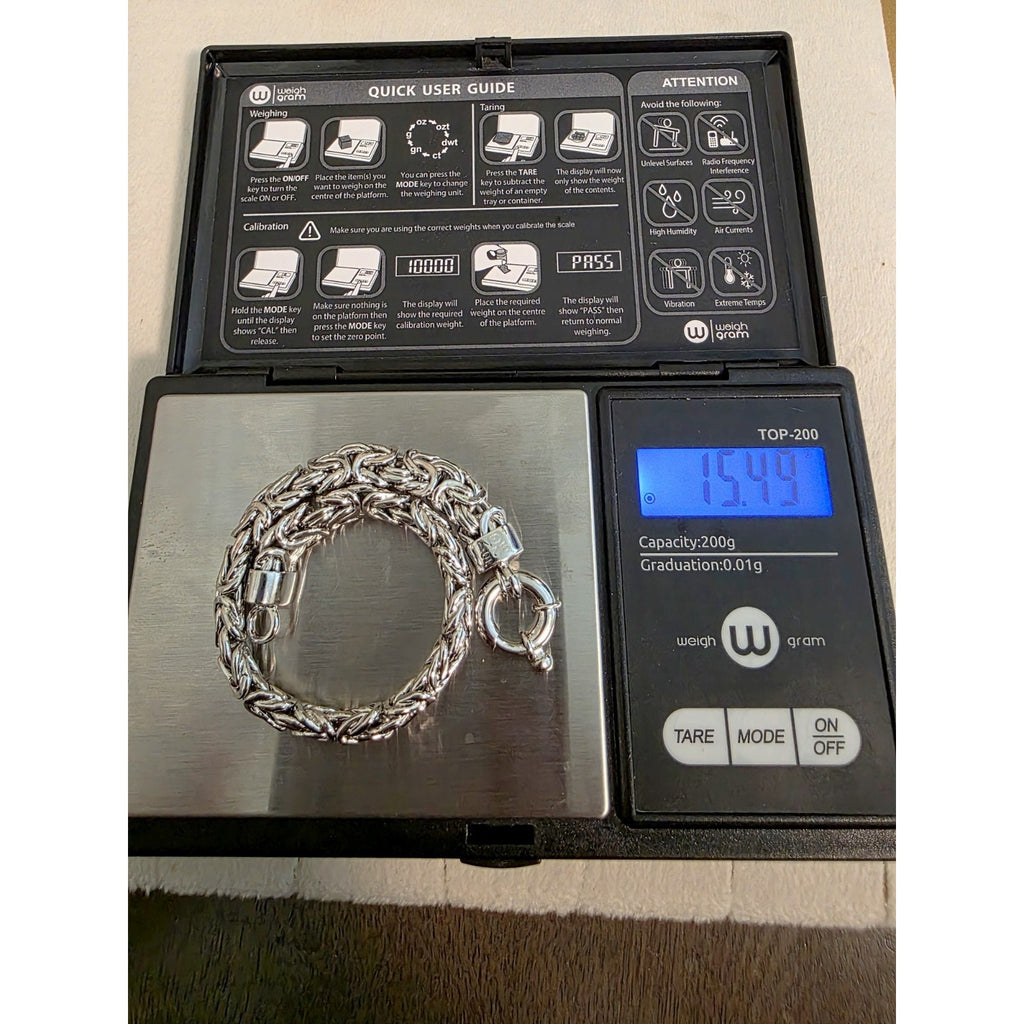7" 8.4mm Flat Byzantine 15.49g Solid 925 Sterling Silver w/Rhodium