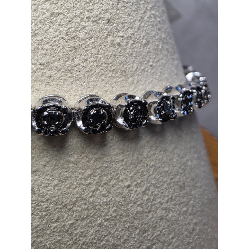 7" 4.4mm 1.0ctw Natural Black Diamond Tennis Bracelet 925 Sterling Silver