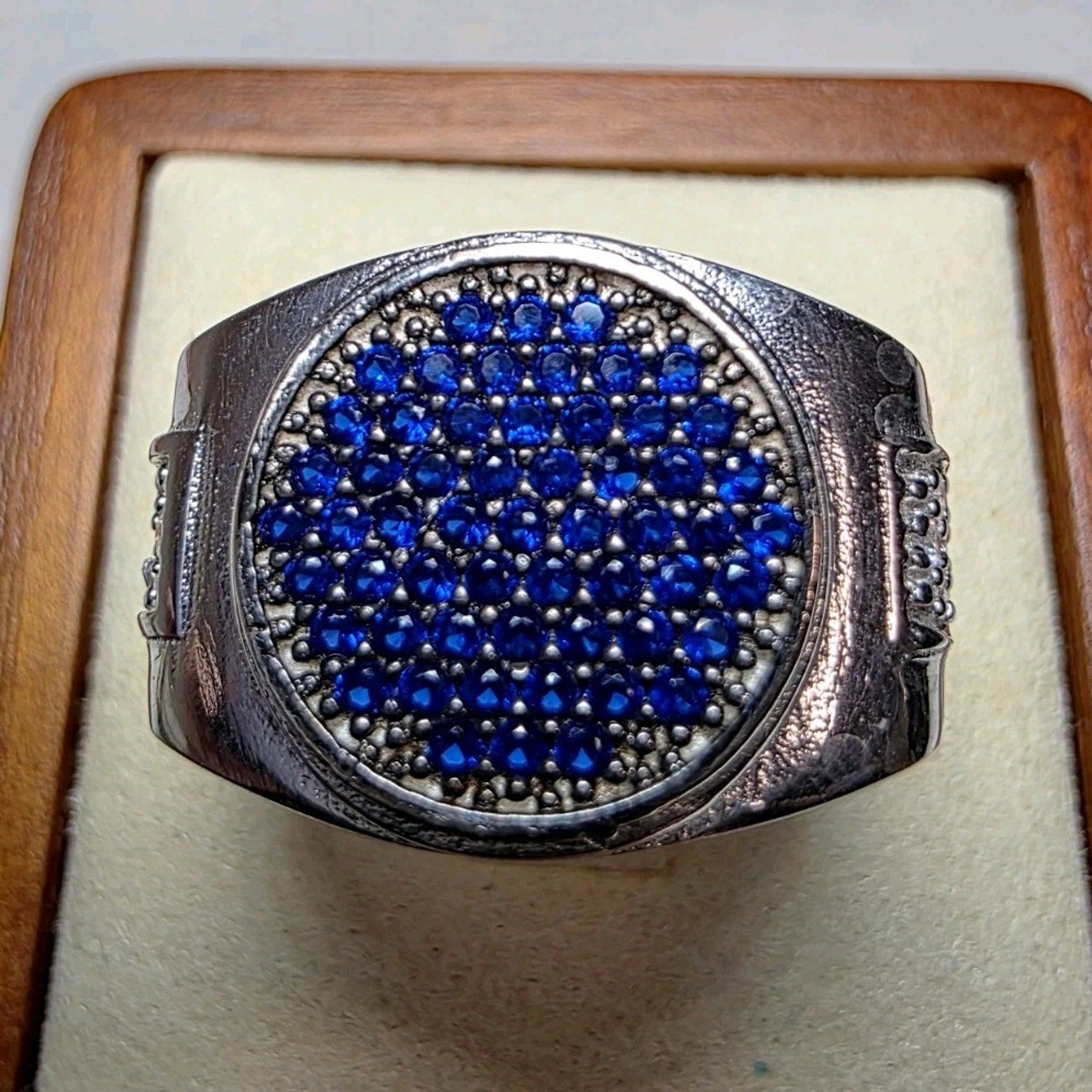 S9 CZ Saphire Pavé Cluster Signet Pinky Ring 925 Sterling Silver Stamped