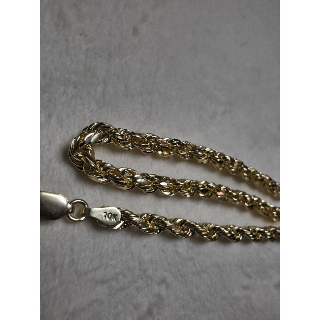8" 4mm 10k Gold Diamond Cut Hollow Rope Stamped