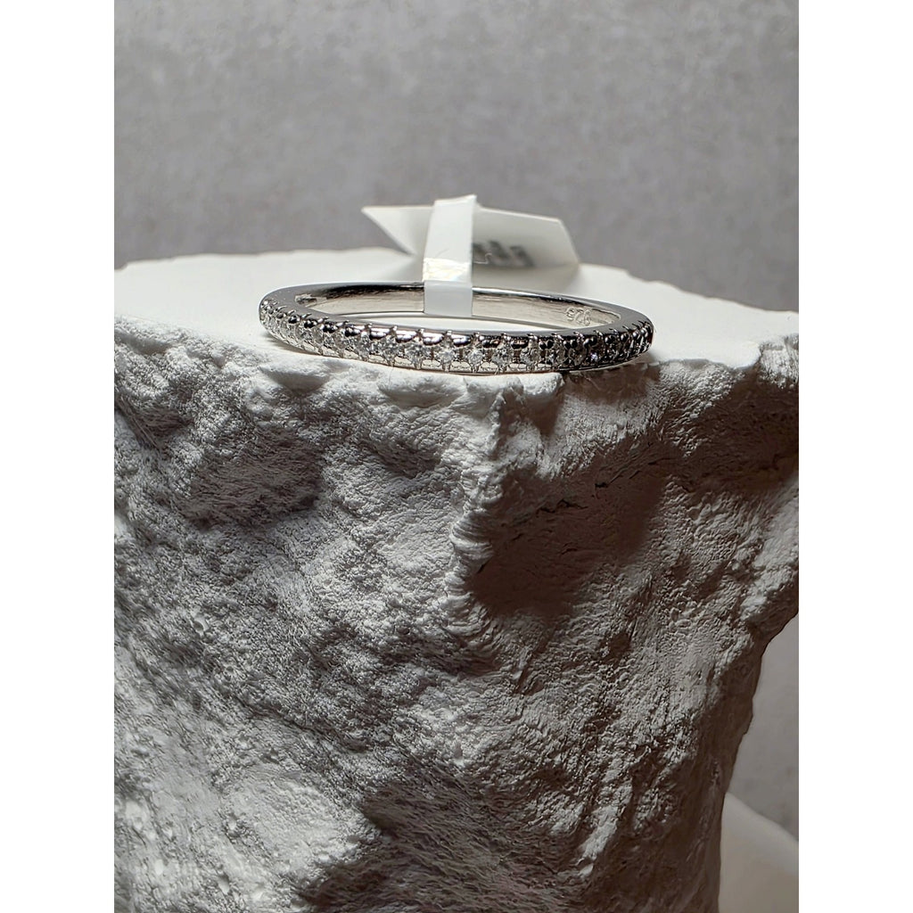 S8 0.18ctw Moissanite Half Eternity w/Rhodium Ring Solid 925 Sterling Silver