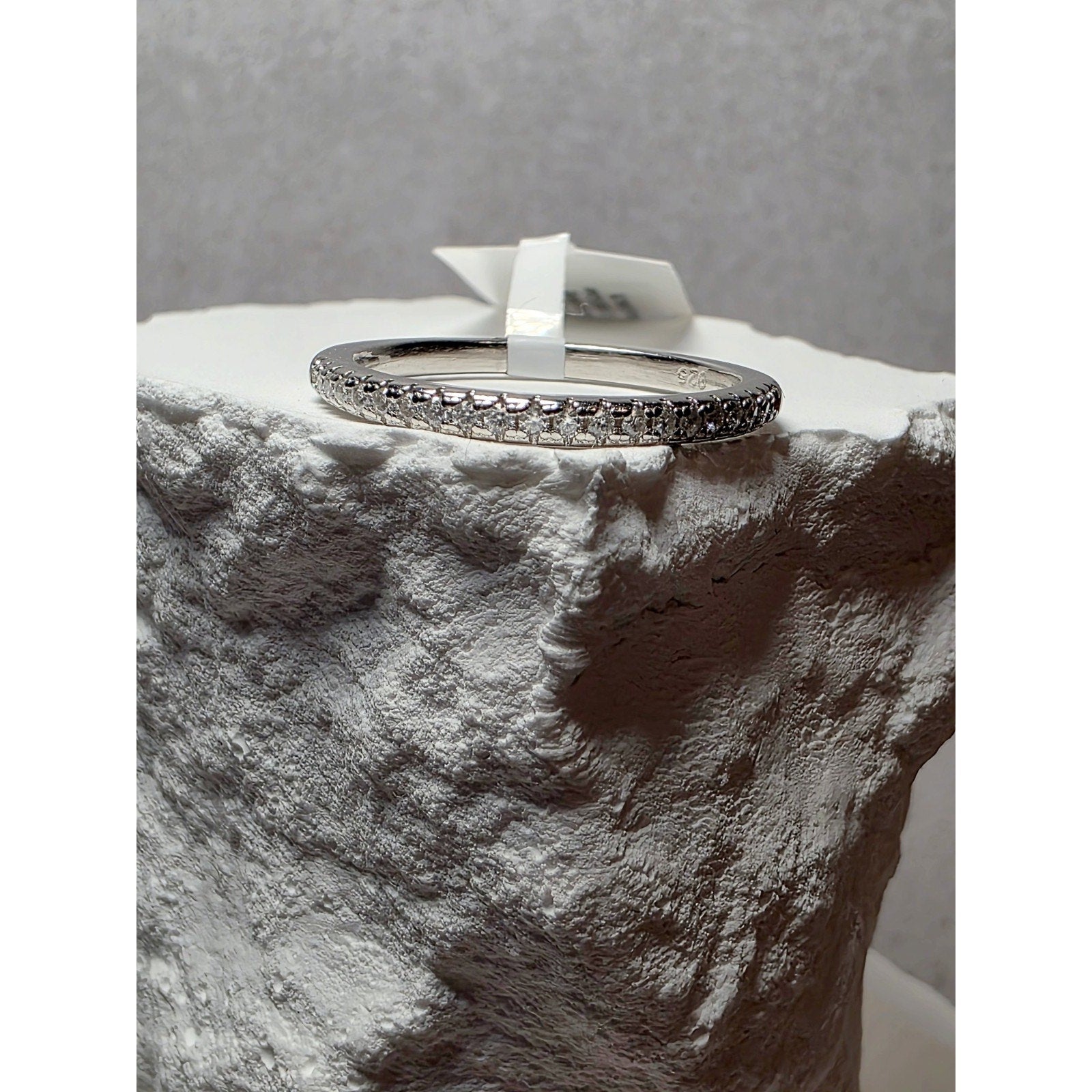 S8 0.18ctw Moissanite Half Eternity w/Rhodium Ring Solid 925 Sterling Silver