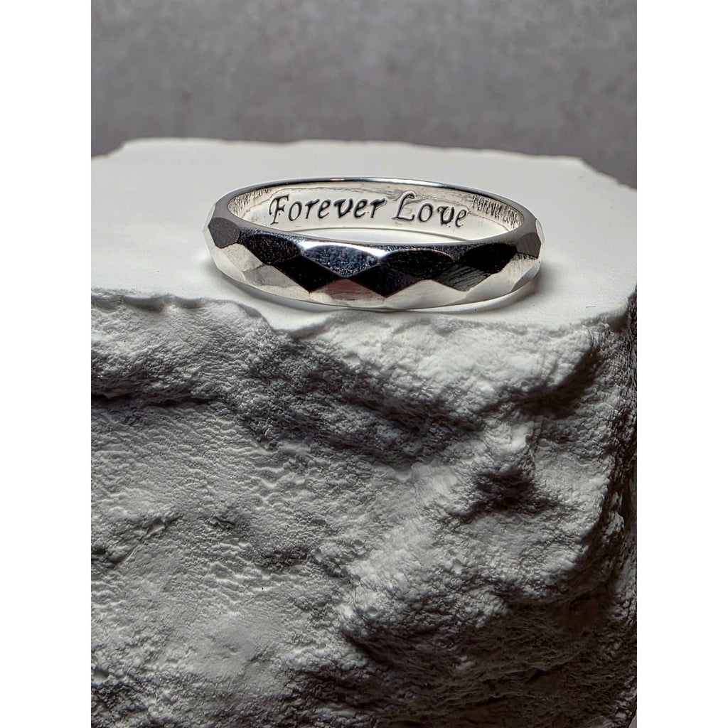 S7 Diamond Cut Solid 925 Sterling Silver Ring Engraved Forever Love