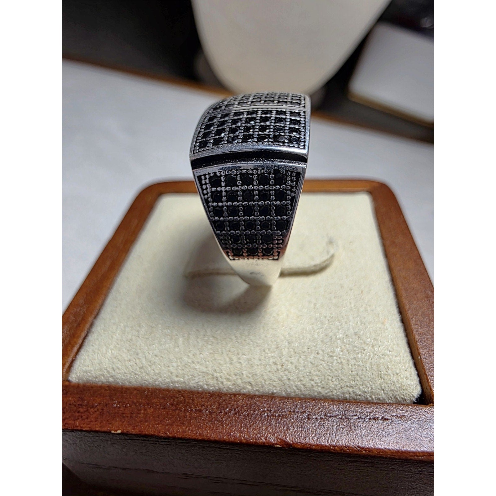 S8.5 Black CZ Pavé Signet Ring 925 Sterling Silver Stamped