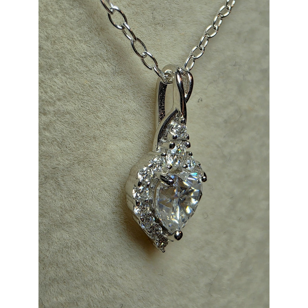 0.69ctw Moissanite Heart Halo Pendant w/16" Cable Necklace 925 Sterling Silver