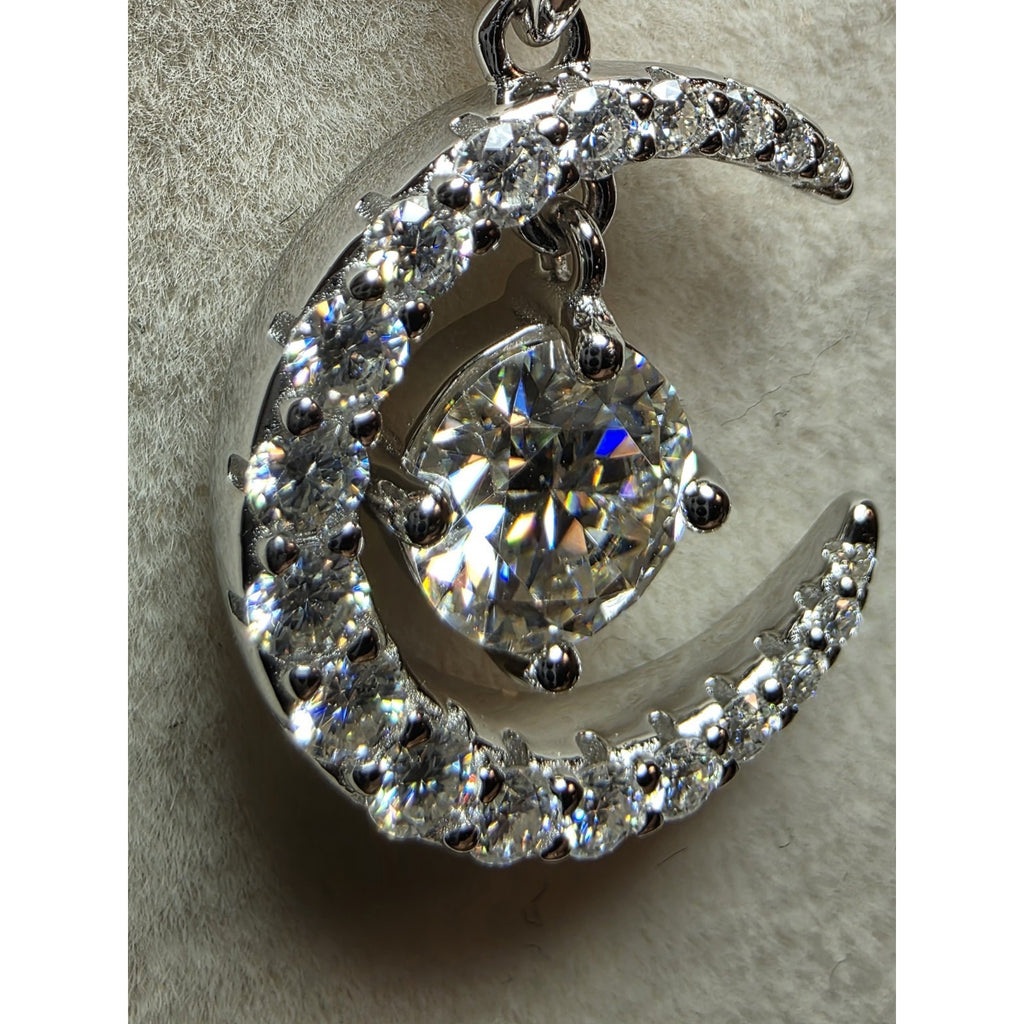 18-20" 1.54ctw Moissanite Crescent Moon and Star Pendant 925 Sterling Silver