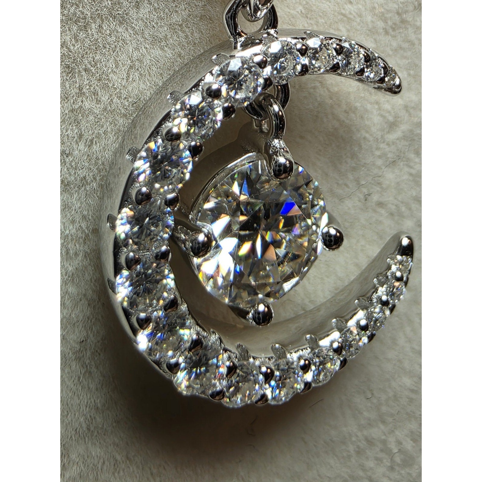 18-20" 1.54ctw Moissanite Crescent Moon and Star Pendant 925 Sterling Silver
