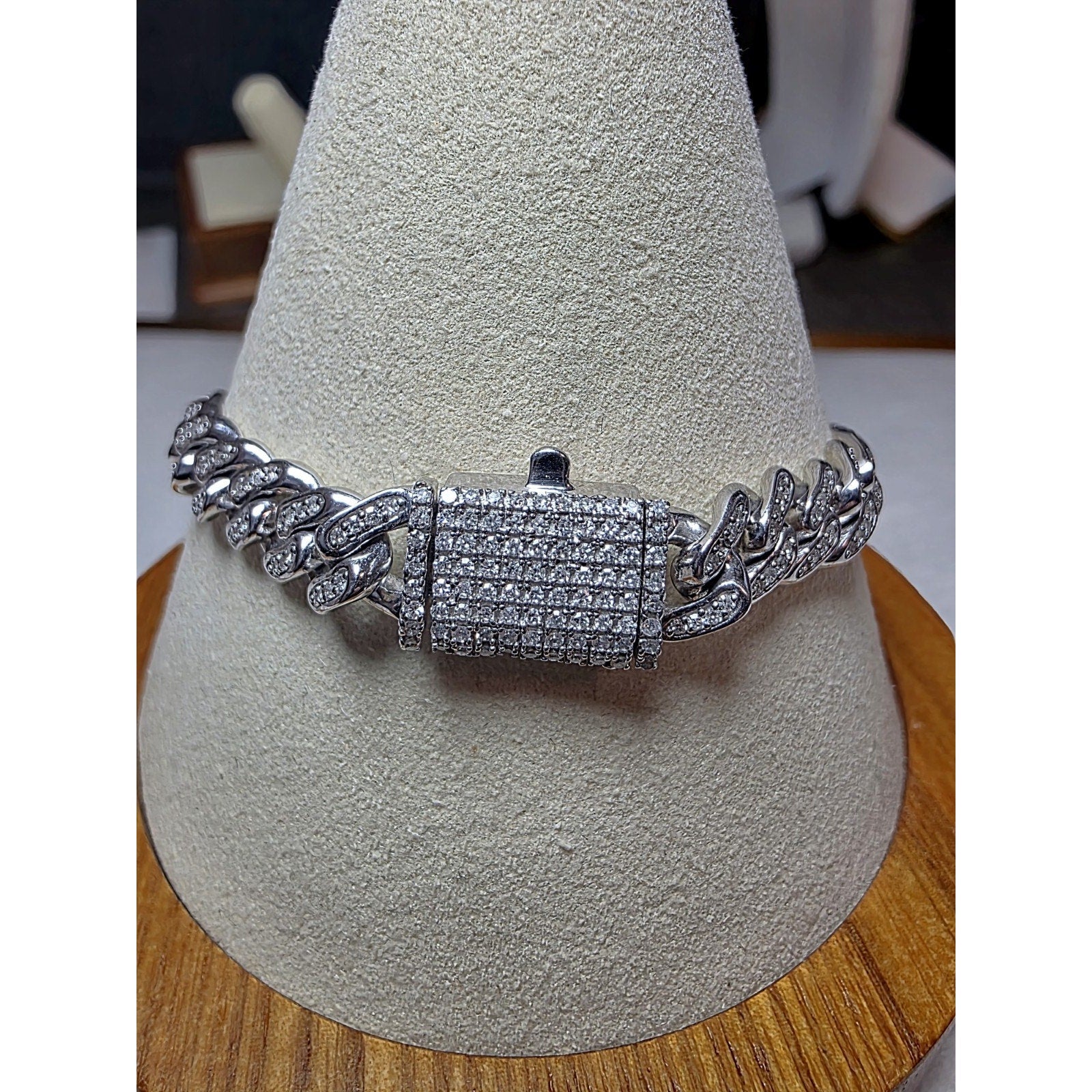 8" Natural Diamond Monaco Braclet 8.0mm Solid 925 Sterling Silver 25g