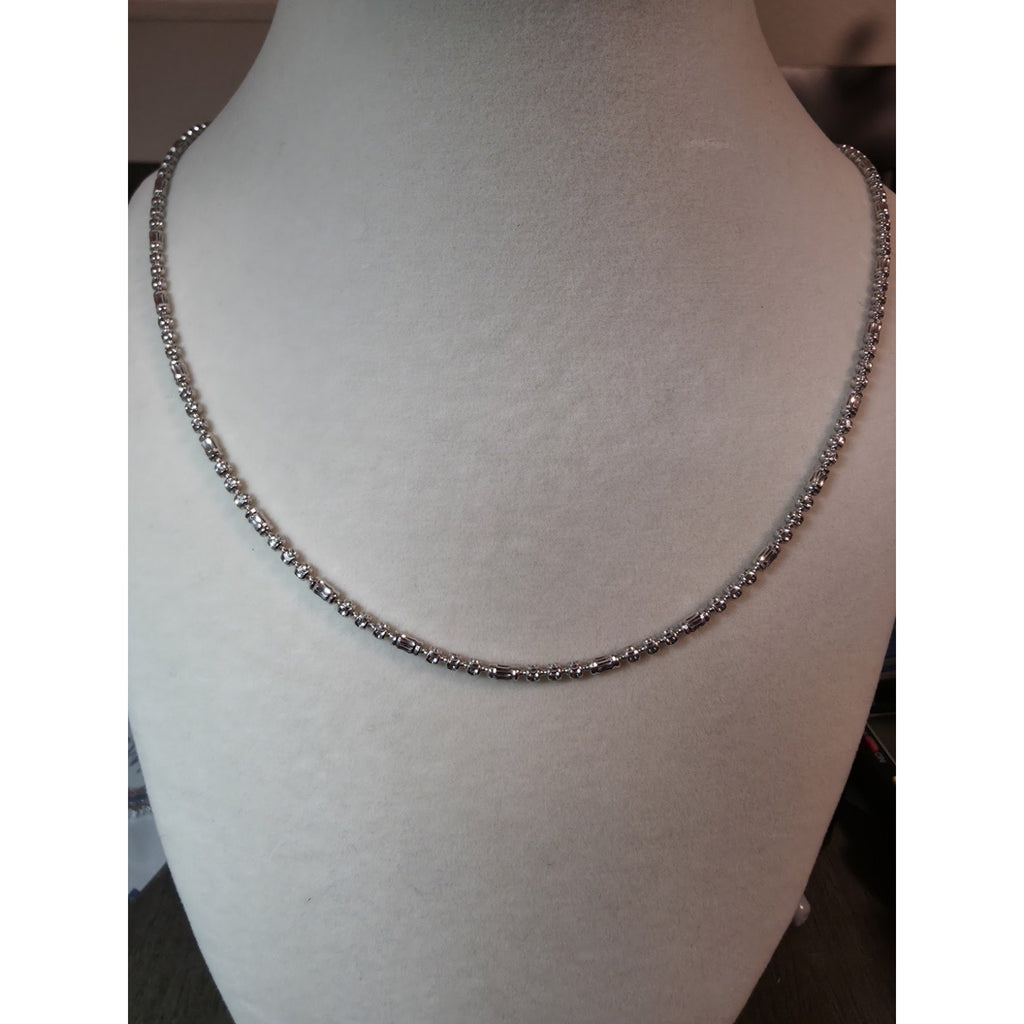 Station Barrel Chain 24" & 8" Braclet Combo 2.4mm 925 Silver w/Rhodium Finish