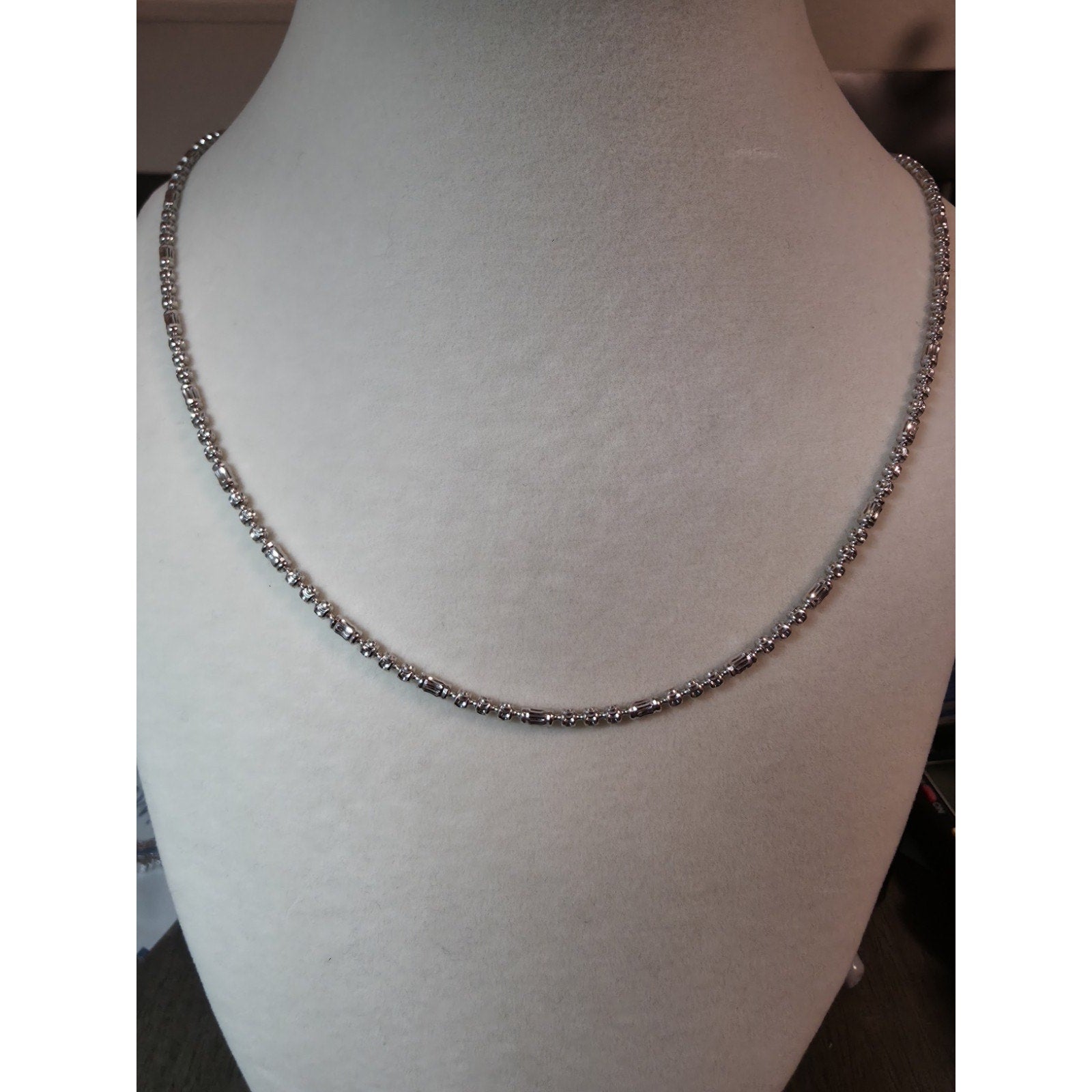 Station Barrel Chain 24" & 8" Braclet Combo 2.4mm 925 Silver w/Rhodium Finish