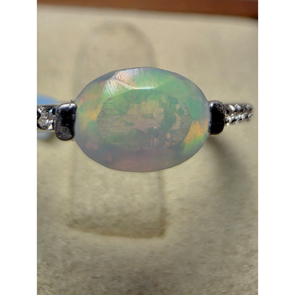 Natural Ethiopian Opal Oval Cut w/ Moissanite Eternity Band