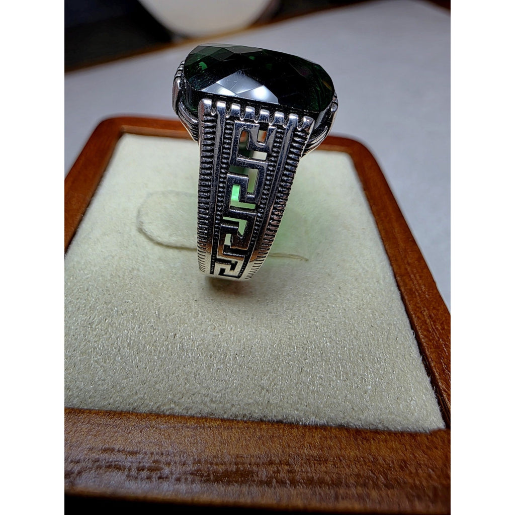 S9.5 Emerald Signet Engraved Ring 925 Sterling Silver