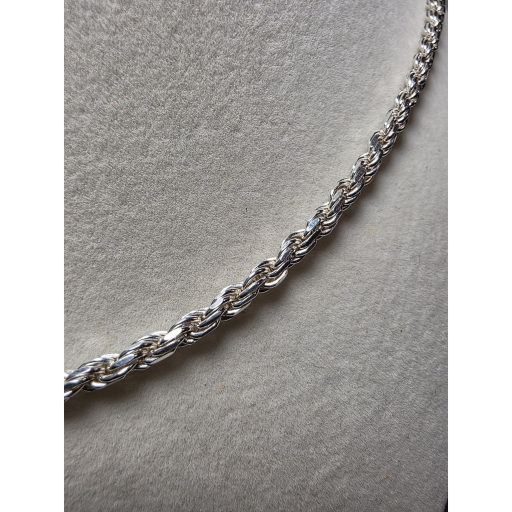 24" 3.5mm Rope Chain 22.42g Solid 925 Sterling Silver w/ Lobster Clasp