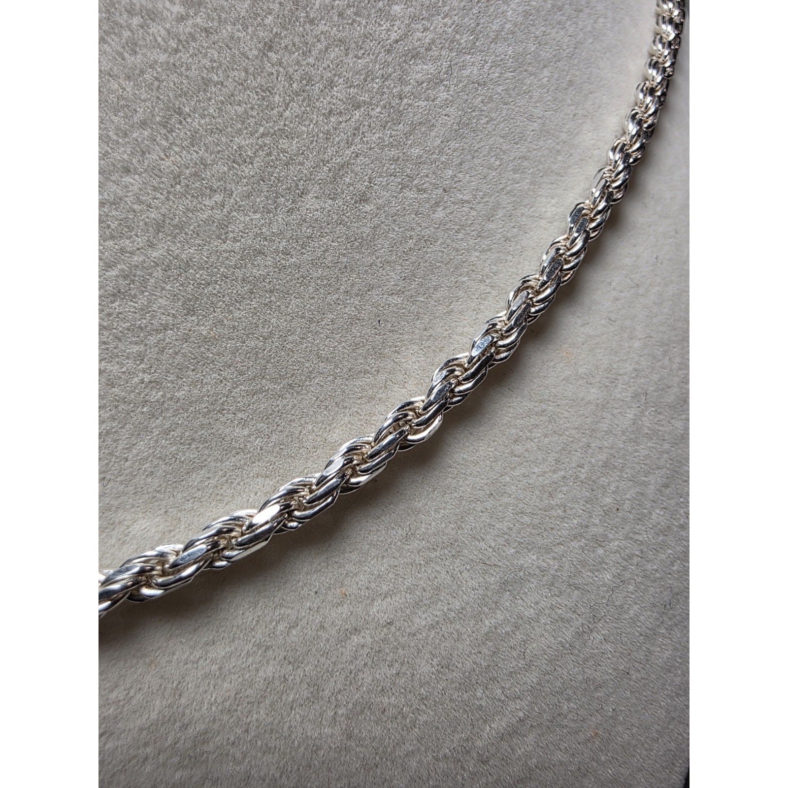 24" 3.5mm Rope Chain 22.42g Solid 925 Sterling Silver w/ Lobster Clasp