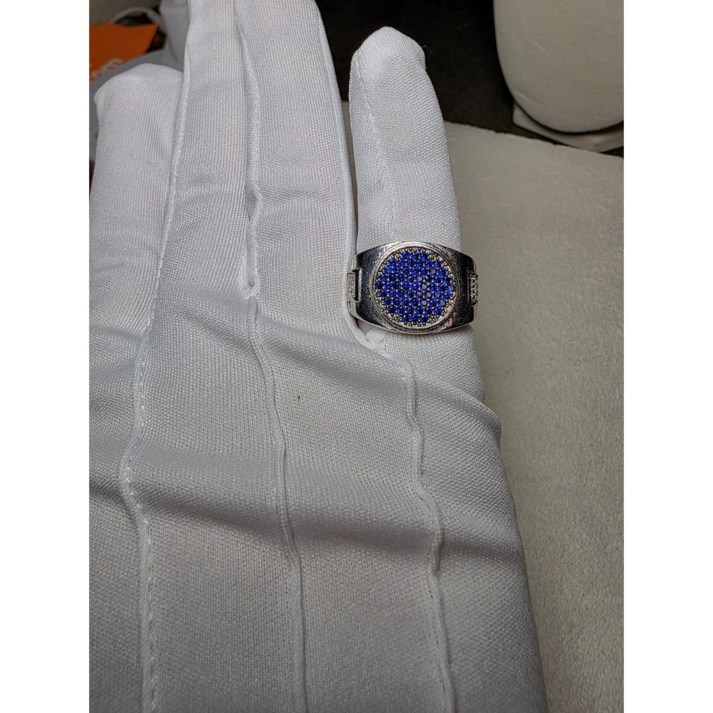 S9 CZ Saphire Pavé Cluster Signet Pinky Ring 925 Sterling Silver Stamped