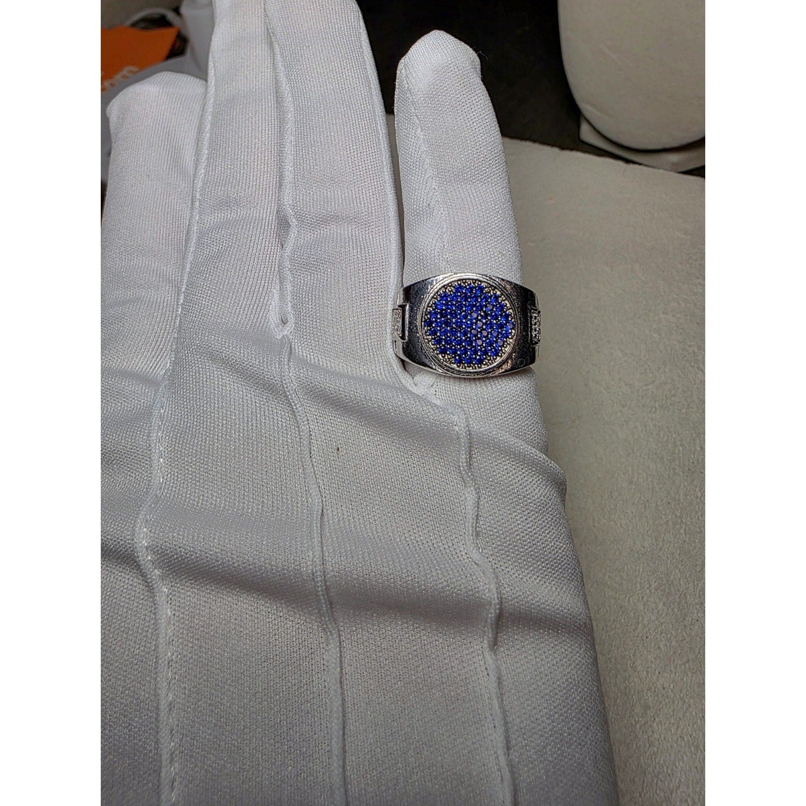 S9 CZ Saphire Pavé Cluster Signet Pinky Ring 925 Sterling Silver Stamped