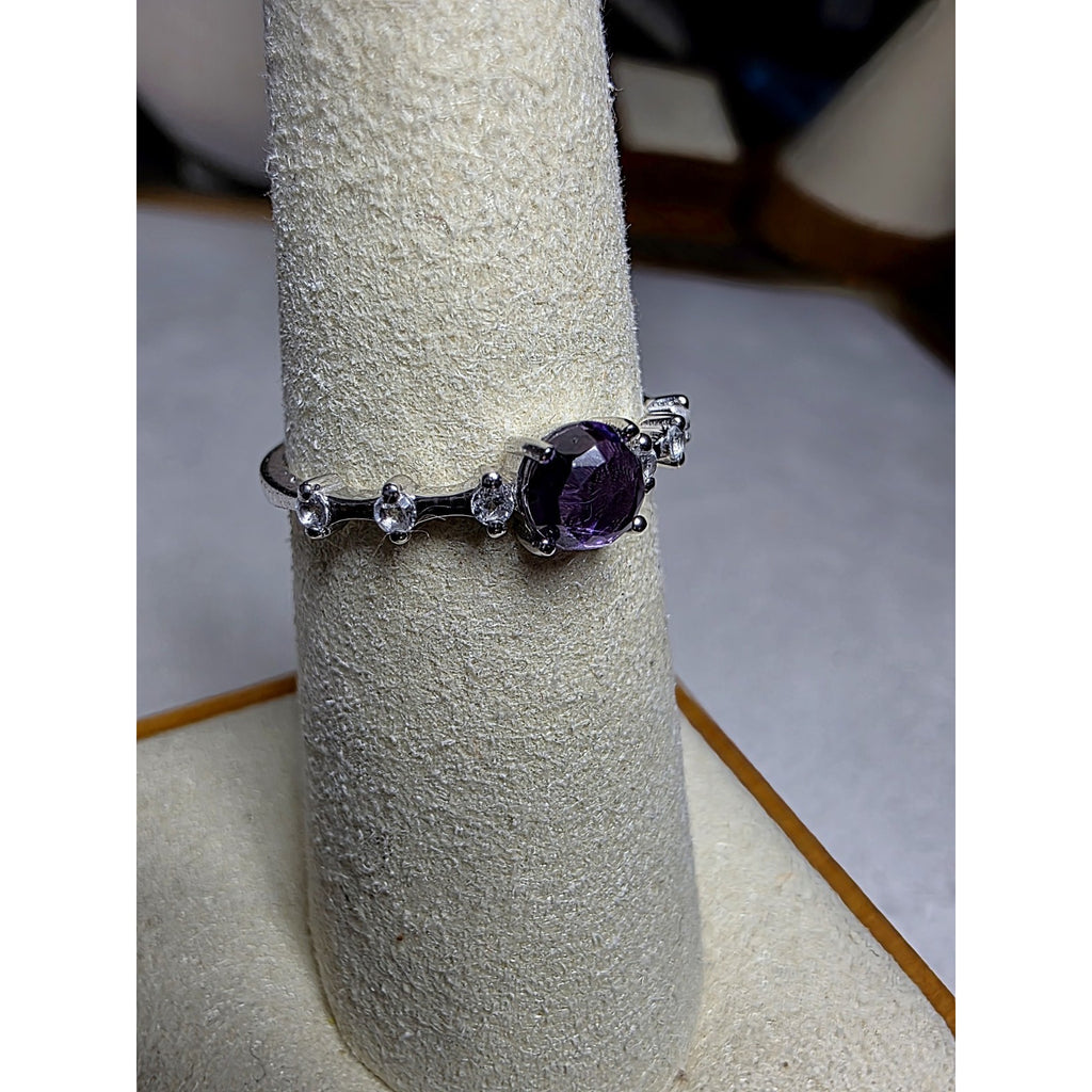 S7 Natural Amethyst w/White Topaz Dainty, Solid 925 Sterling Silver